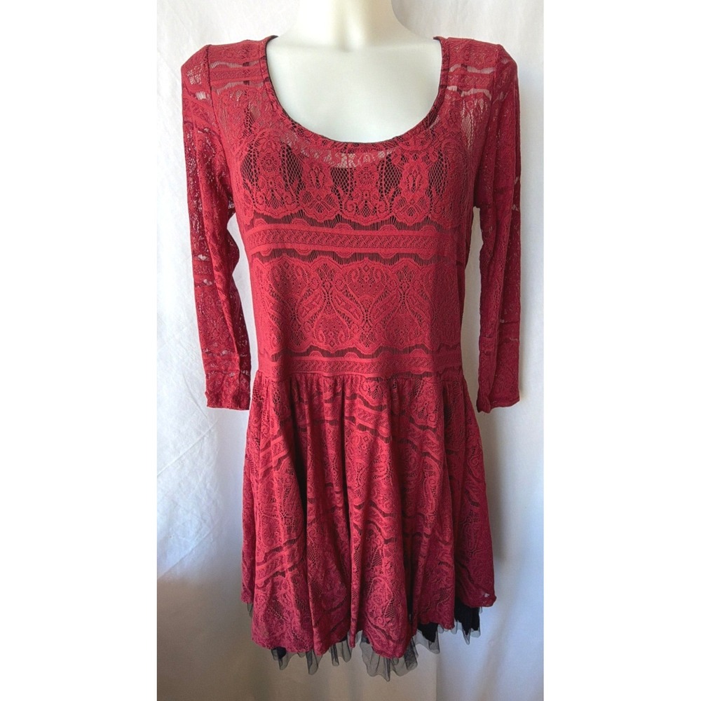 Romantic Goth Coquette Sagebrush Lace Festive Holiday Dress Red Black Medium